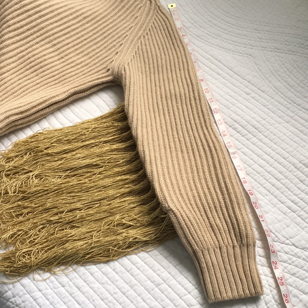 Hillier Bartley Cashmere Fringe Oversized Turtleneck Sweater Cream Gold S / M - Picture 13 of 16